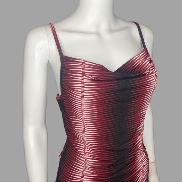 Sabora‎ Black & Red Body Con Cowl Neckline Y2K Midi Dress - Picture 2 of 5